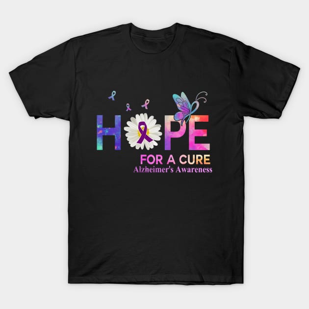 Hope For A Cure Butterfly Flower  Alzheimer's Awareness T-Shirt by HomerNewbergereq